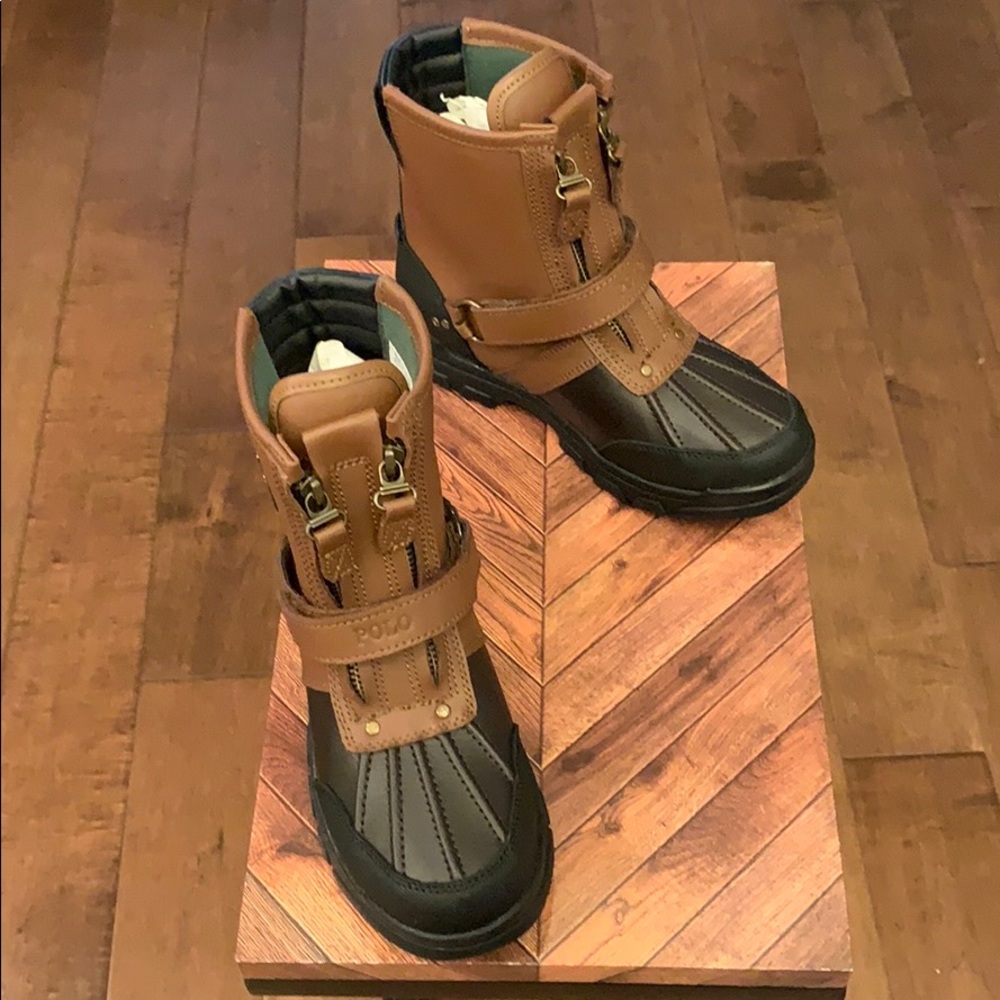Polo Conquered Chocolate/Tan Double Zipper Logo Hi Boots - New - 4.5